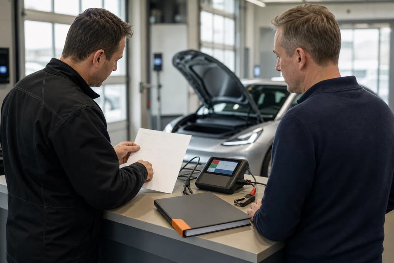 Bilejer sammenholder elbilens digitale servicejournal med en måling af 12-voltsbatteriet