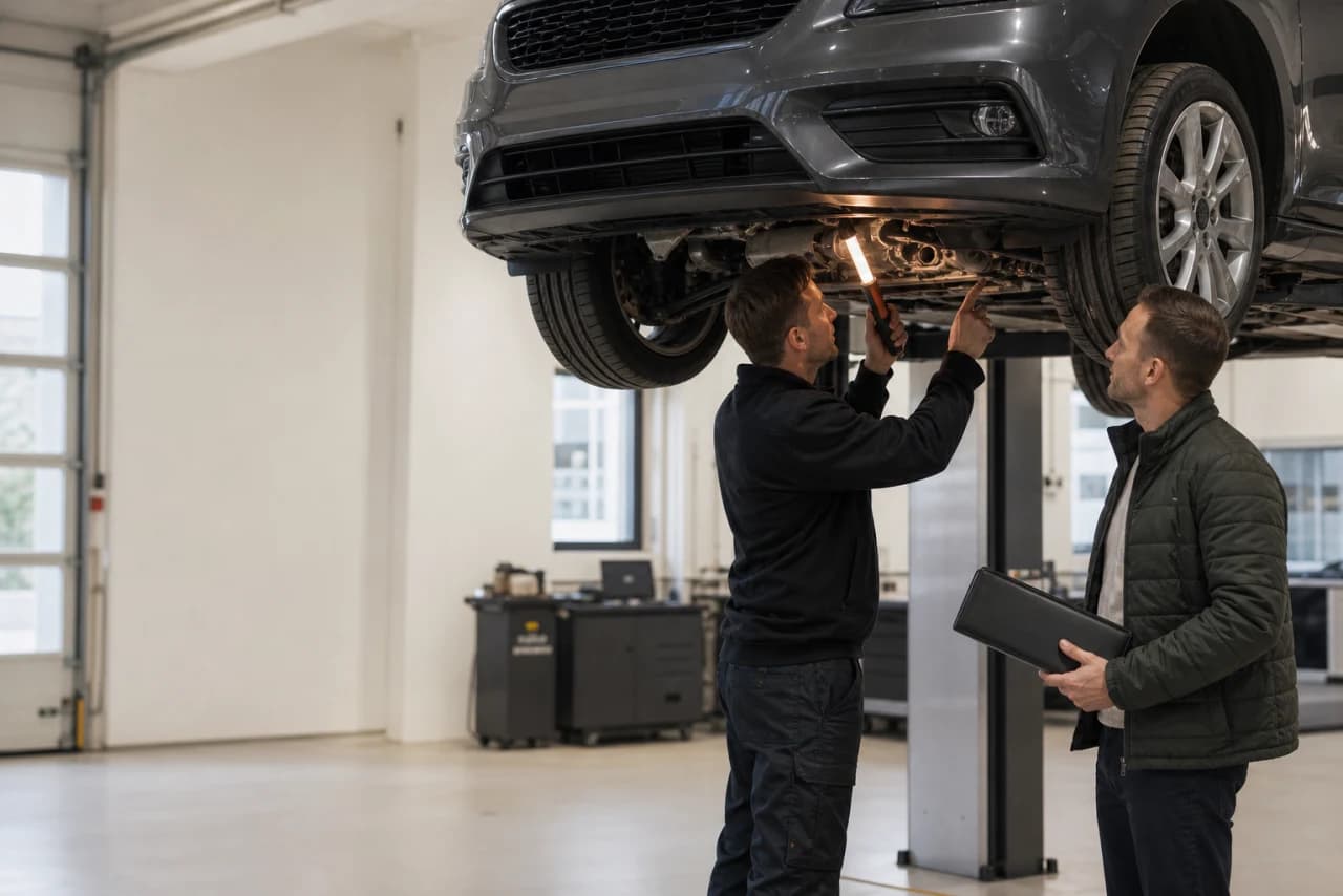 Autotekniker identificerer gearkassekode og oliekrav før service på bilens automatgear