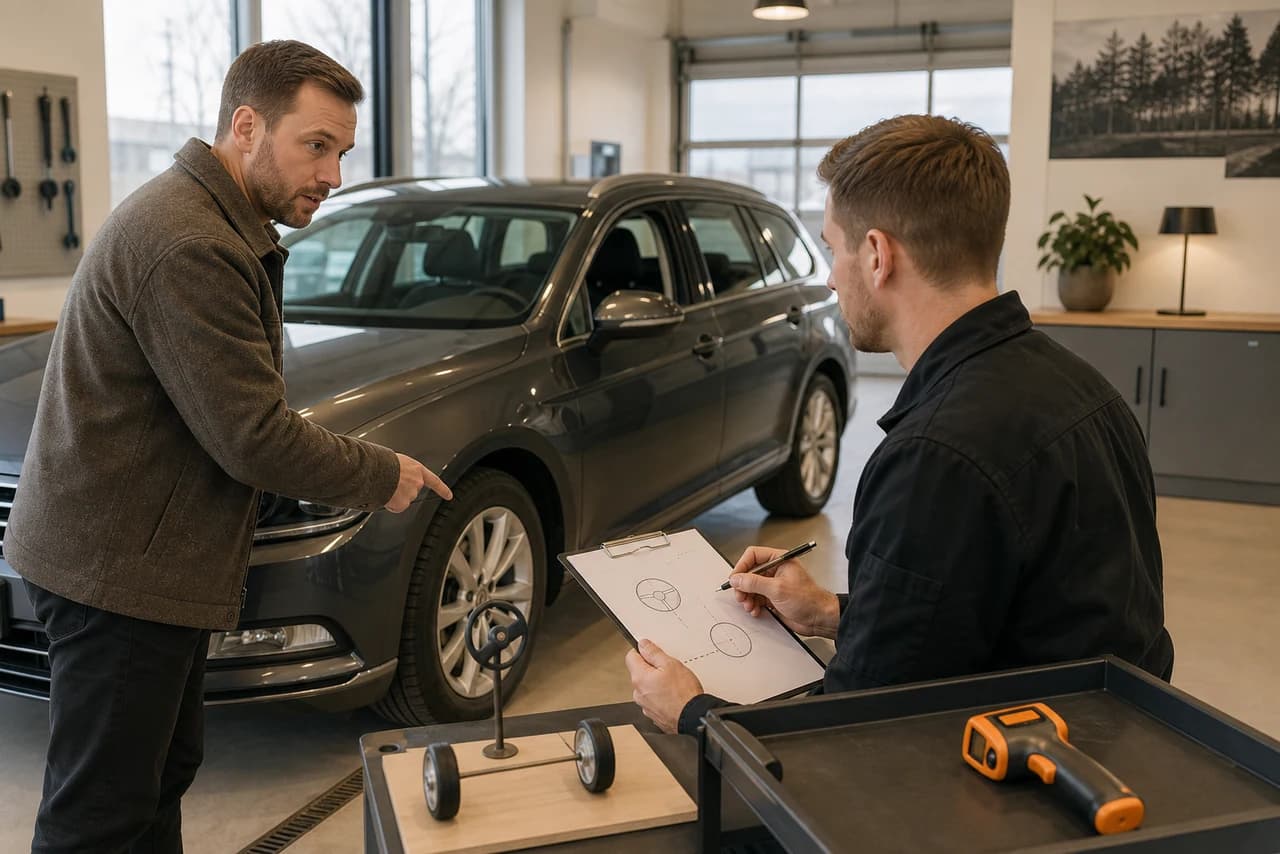 Fører noterer skurren, vibration og skævtrækning efter en normal opbremsning uden at røre varme dele